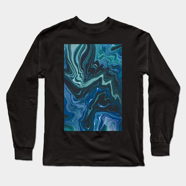 Striking swirl paint pattern, in silver and blue Long Sleeve T-Shirt by F-for-Fab